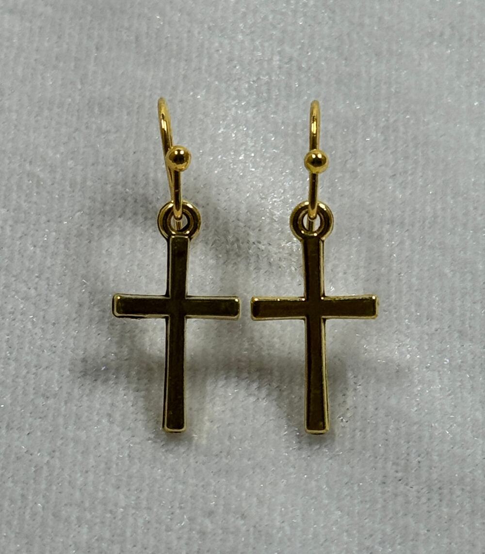 Gold Tone Cross Dangle Earrings Christian Faith Jewelry 3/4 Inch E274
